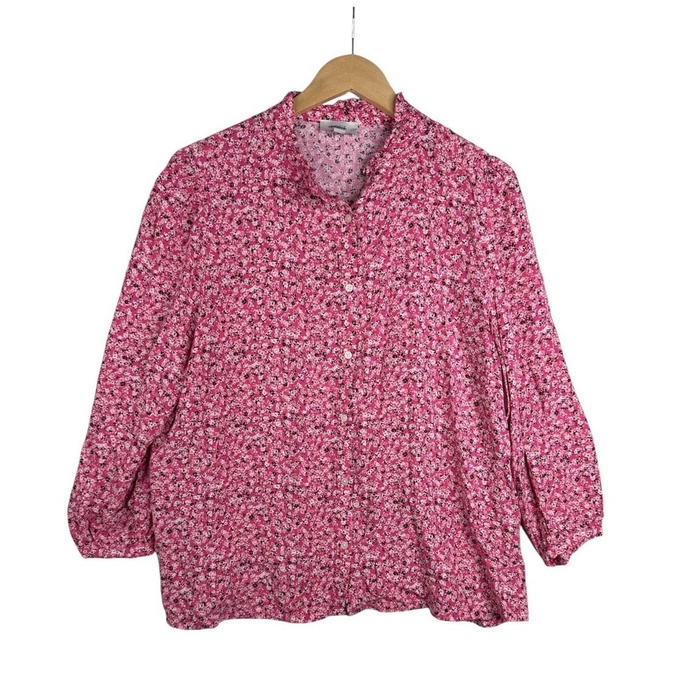 LOFT Outlet Womens Button Up Blouse Floral Print Size XL Pink Mock Neck